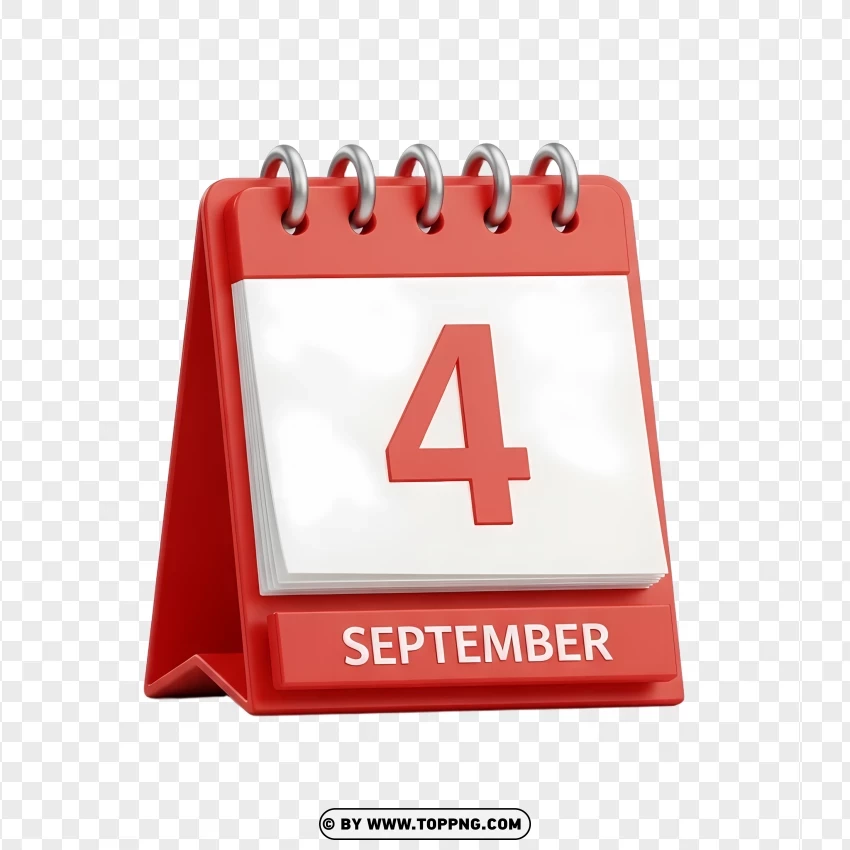4 September Stylish 3d Red Flip Calendar Icon PNG Transparent Background
