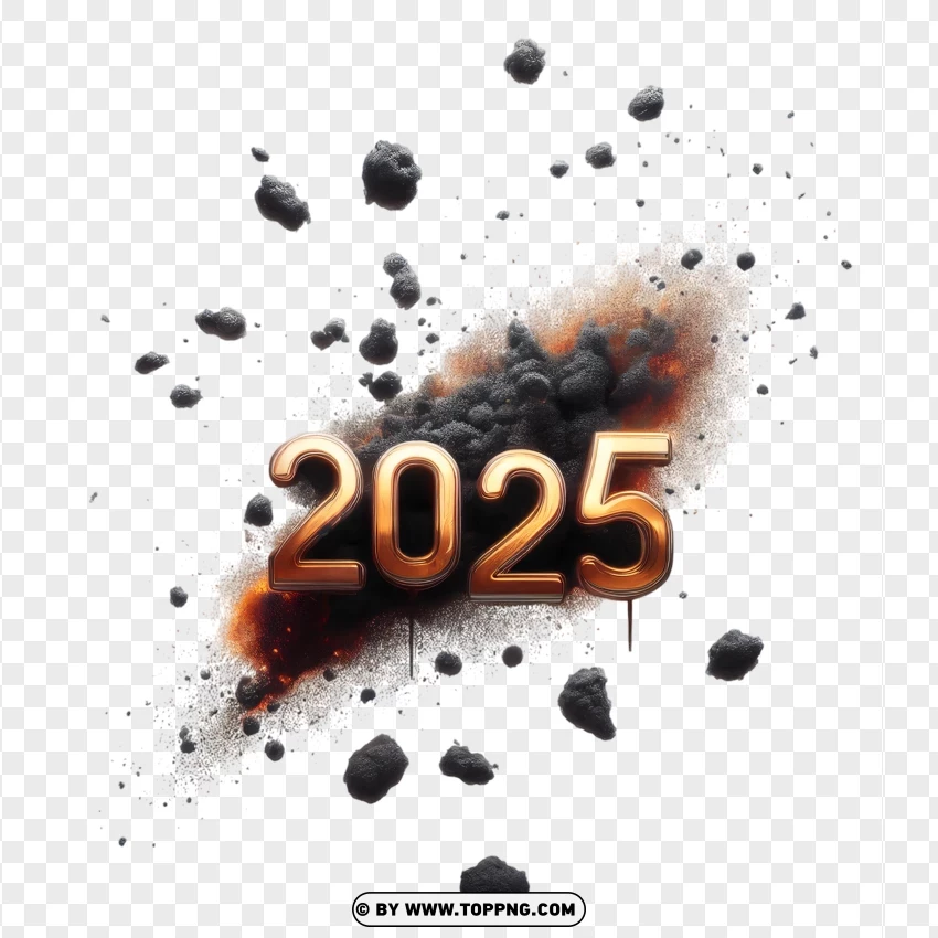 2025 Text Explosion With Fire And Debris Effect PNG Transparent Background