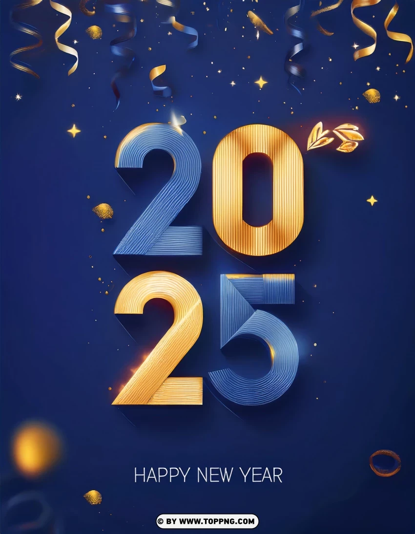 Festive 2025 New Year Card With Streamers PNG Transparent Background