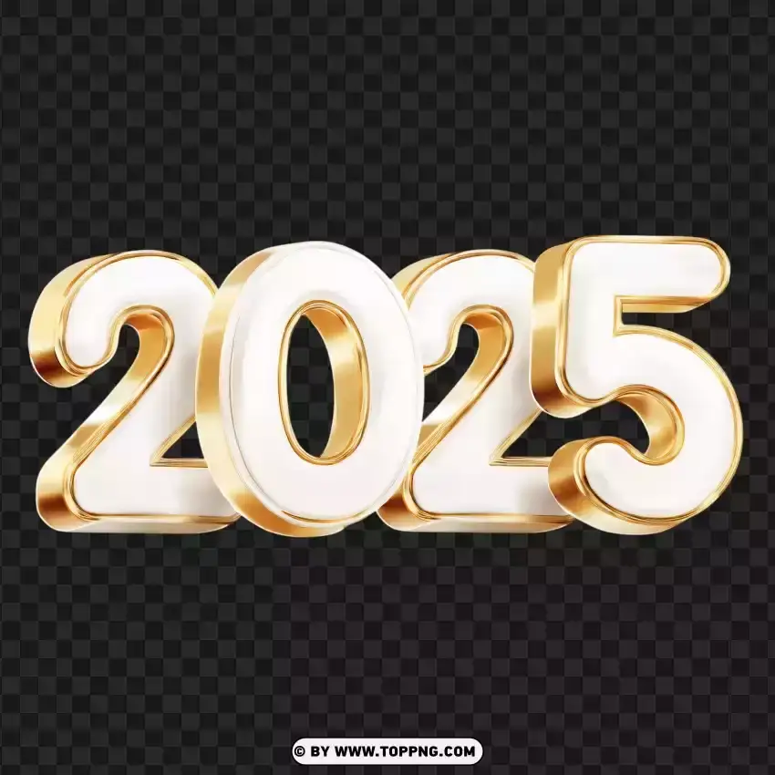 Glossy White And Gold 2025 Numbers Clipart PNG Transparent Background