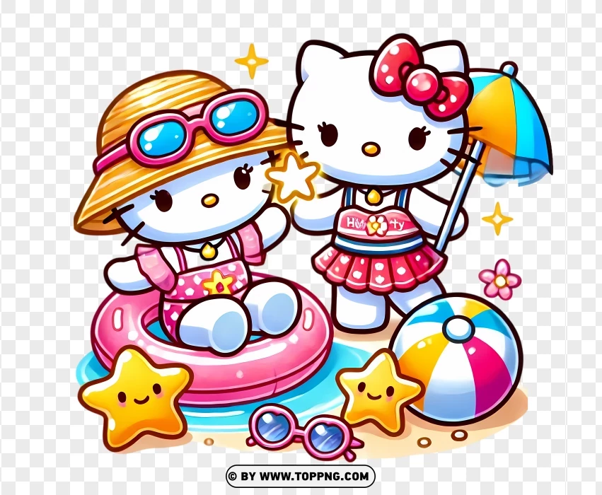 Hello Kitty Summer Pool Fun PNG Transparent Background