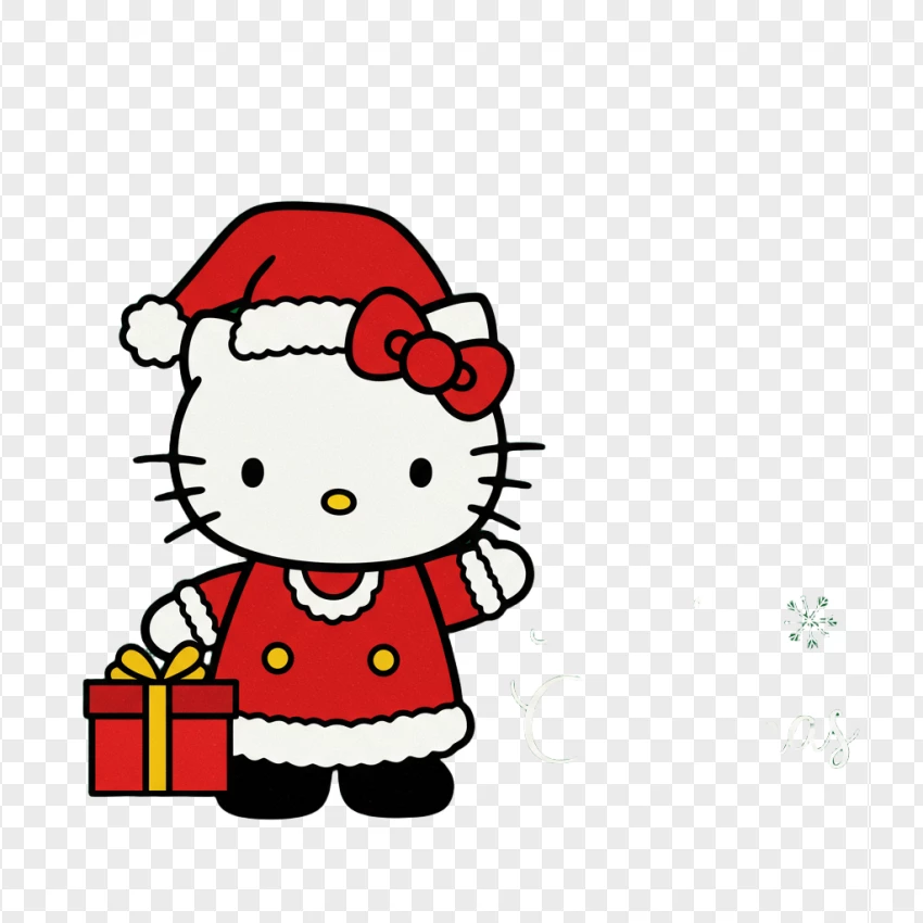 Santa Hello Kitty Holding Gift PNG Transparent Background