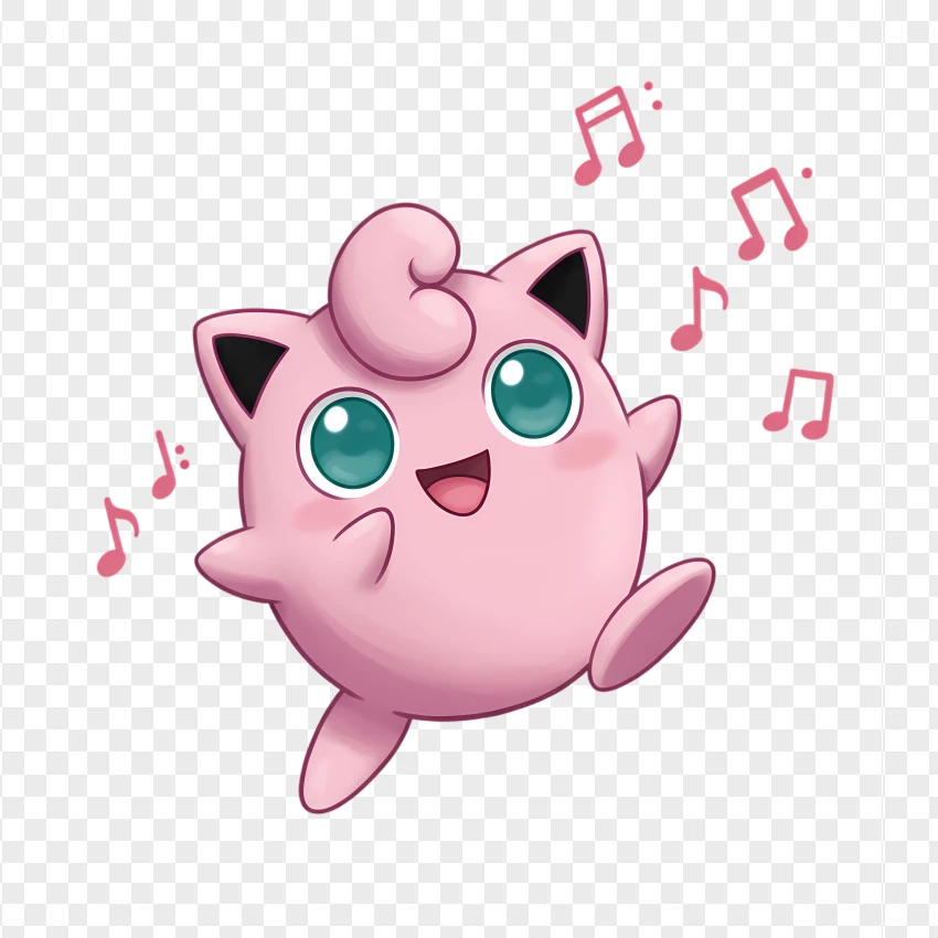 Jigglypuff Singing With Music Notes PNG Transparent Background