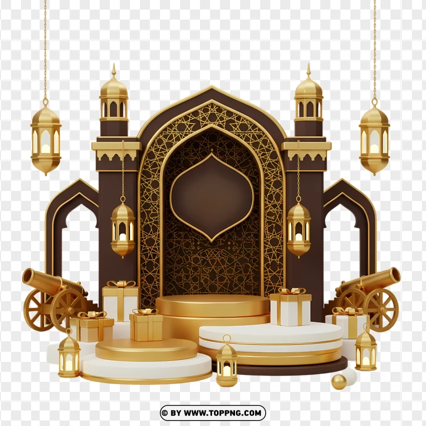 Ramadan Lantern With Traditional Golden Setup PNG Transparent Background