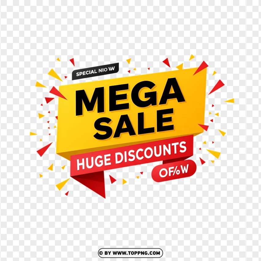 Mega Sale Label With Flash Discount PNG Transparent Background