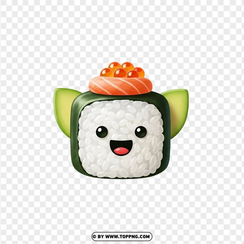 Kawaii Sushi Character With Cucumber And Salmon PNG Transparent Background