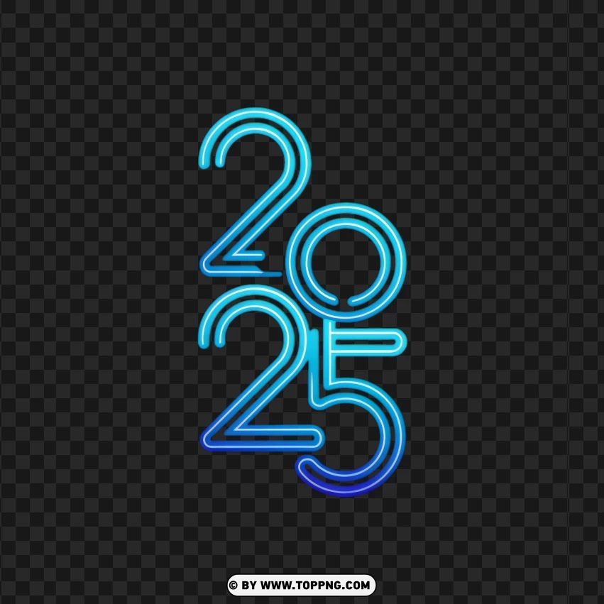 Neon Aqua Blue 2025 New Year Vertical Design PNG Transparent Background