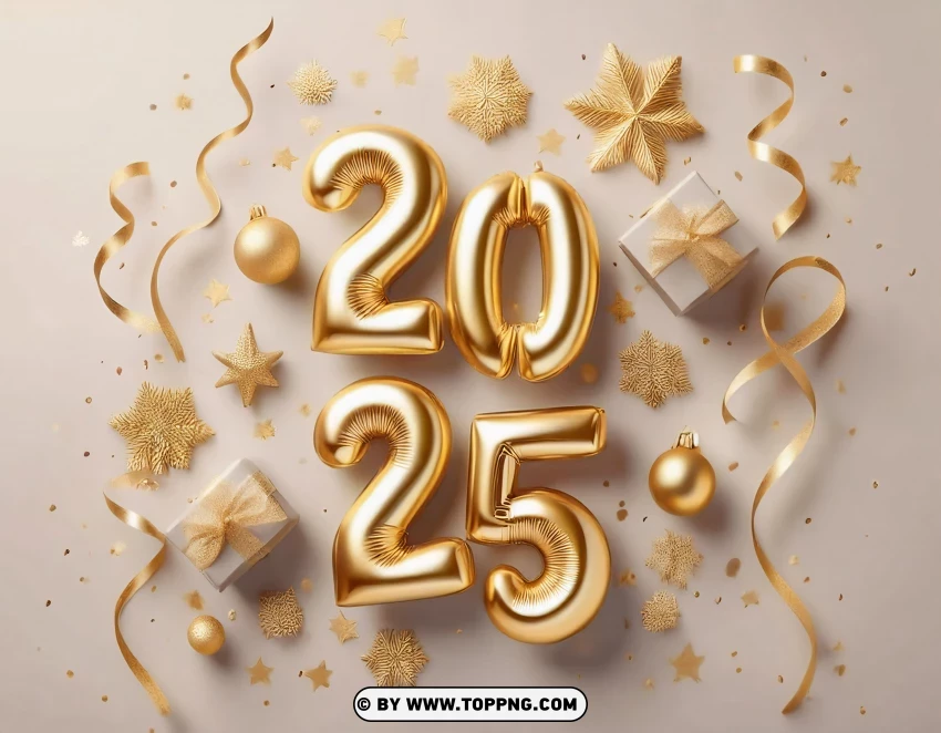 Festive Gold And White 2025 Celebration Card PNG Transparent Background