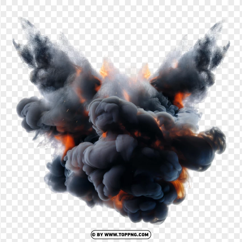 Powerful Blast With Fire And Dark Smoke Cloud PNG Transparent Background