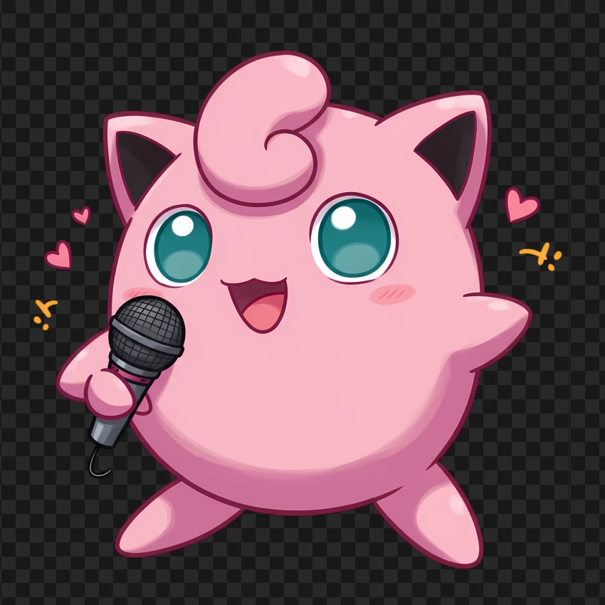 Jigglypuff With Microphone Singing PNG Transparent Background