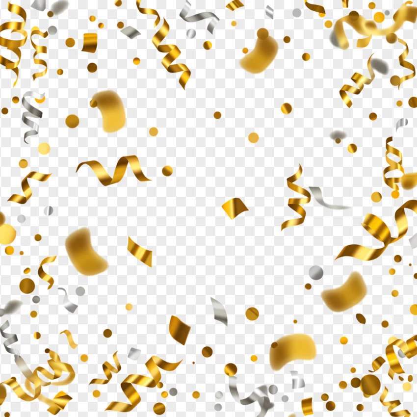 Shiny Golden Confetti Frame PNG Transparent Background