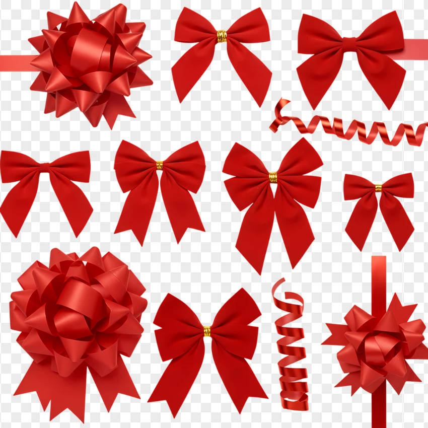 Collection Of Red Ribbon Bows And Gift Decorations PNG Transparent Background