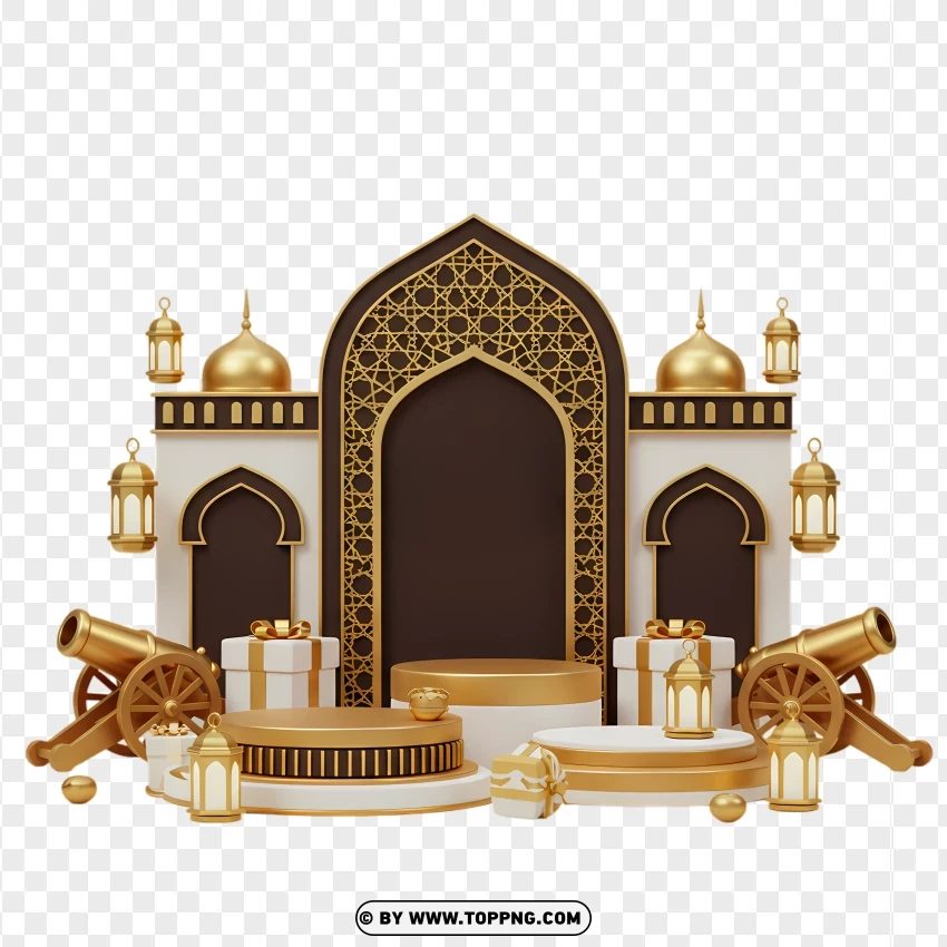 Free Ramadan With Islamic Gold Arch And Iftar PNG Transparent Background