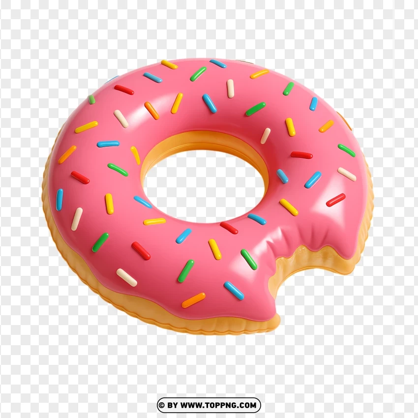 Pink Donut Pool Float With Bite And Sprinkles PNG Transparent Background