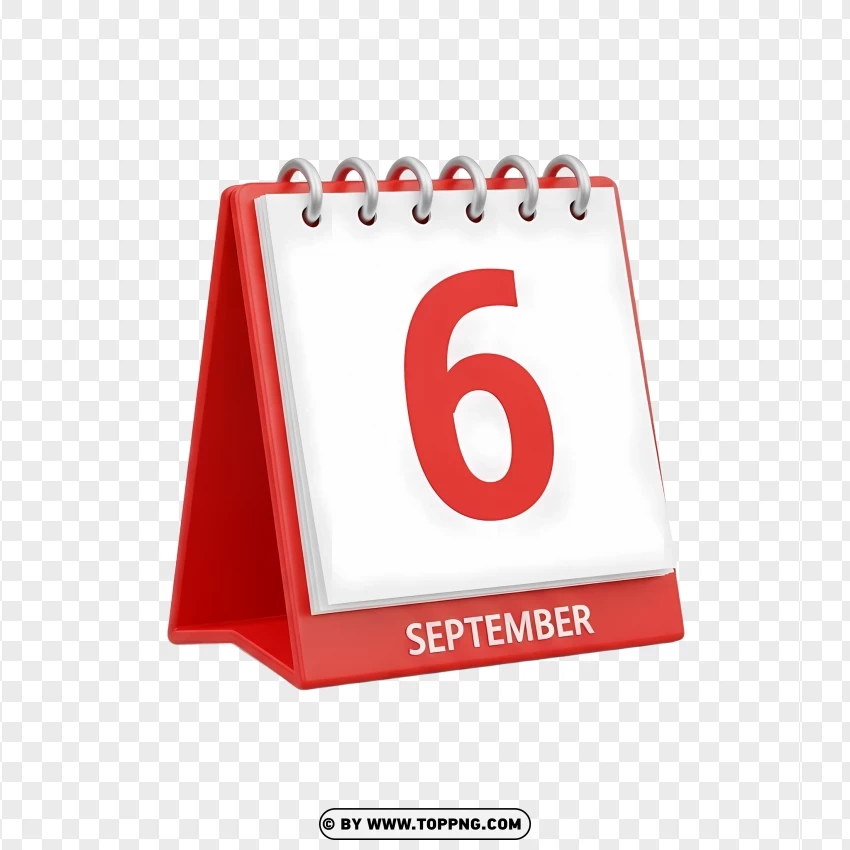 6 September Professional Red Desk Calendar Illustration PNG Transparent Background