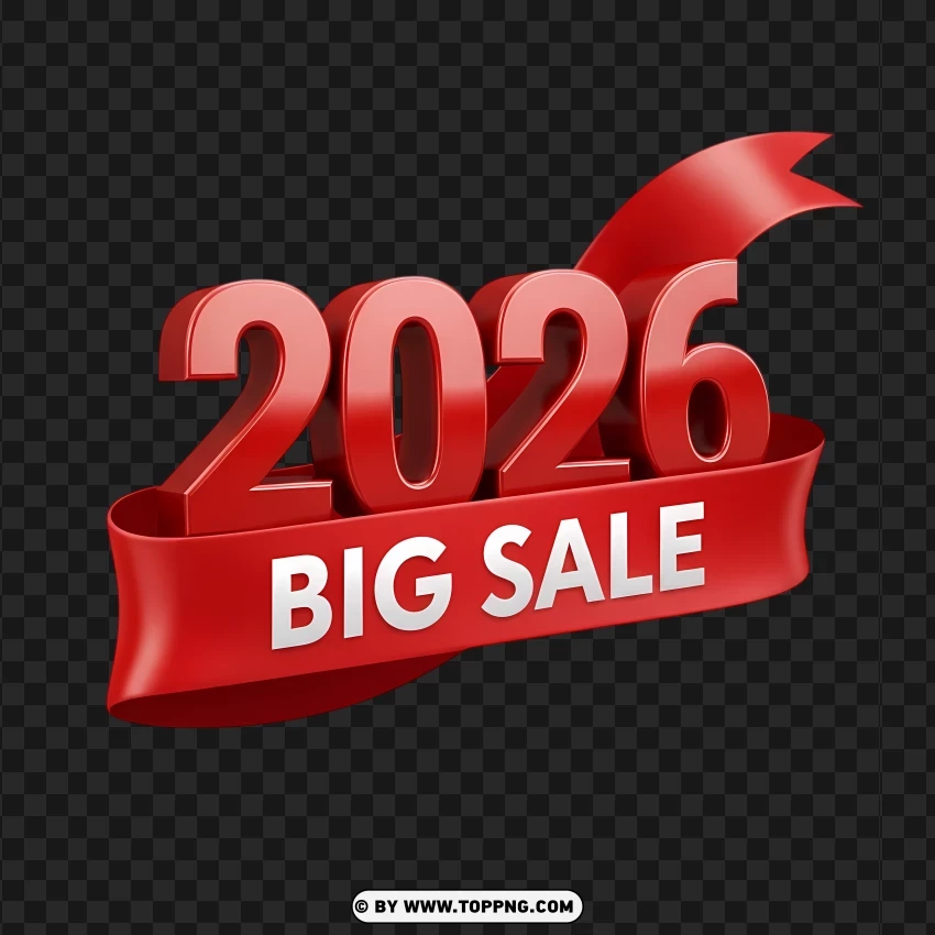 Red 2026 Big Sale 3d Ribbon Typography PNG Transparent Background