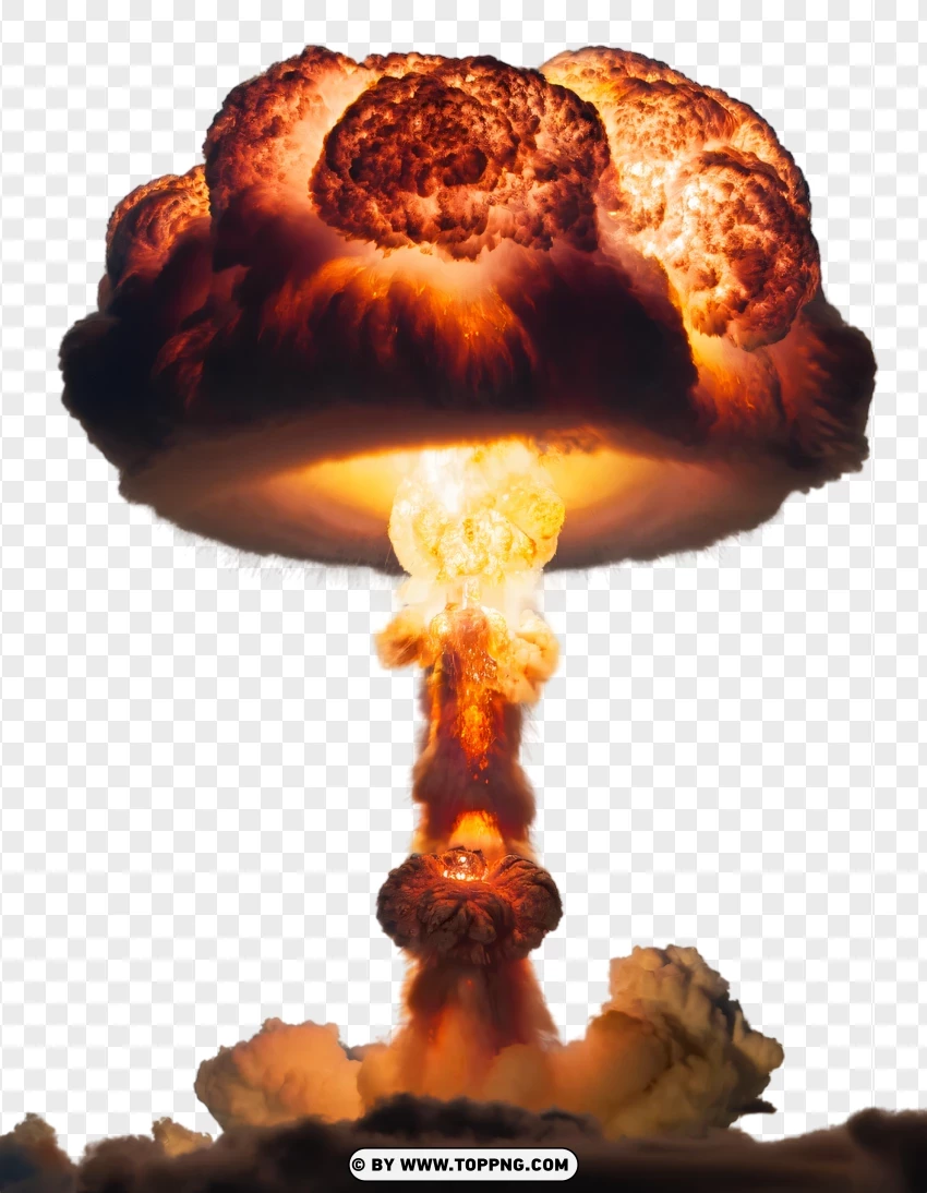 Intense Nuclear Explosion With Fiery Mushroom Cloud PNG Transparent Background