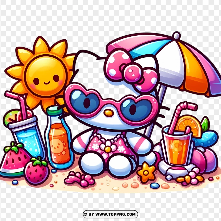 Hello Kitty Summer Drinks Illustration PNG Transparent Background