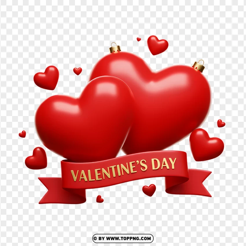 Valentines Day Red Heart With Ribbon Hd PNG Transparent Background