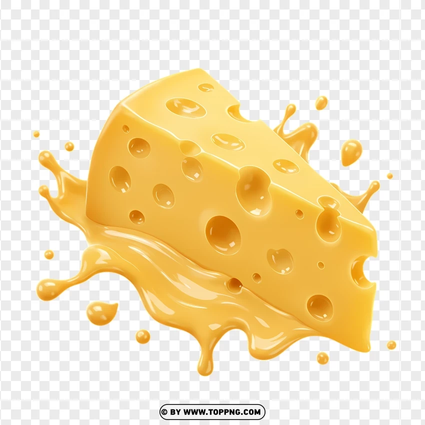 Cheese Splash With Large Swiss Wedge PNG Transparent Background