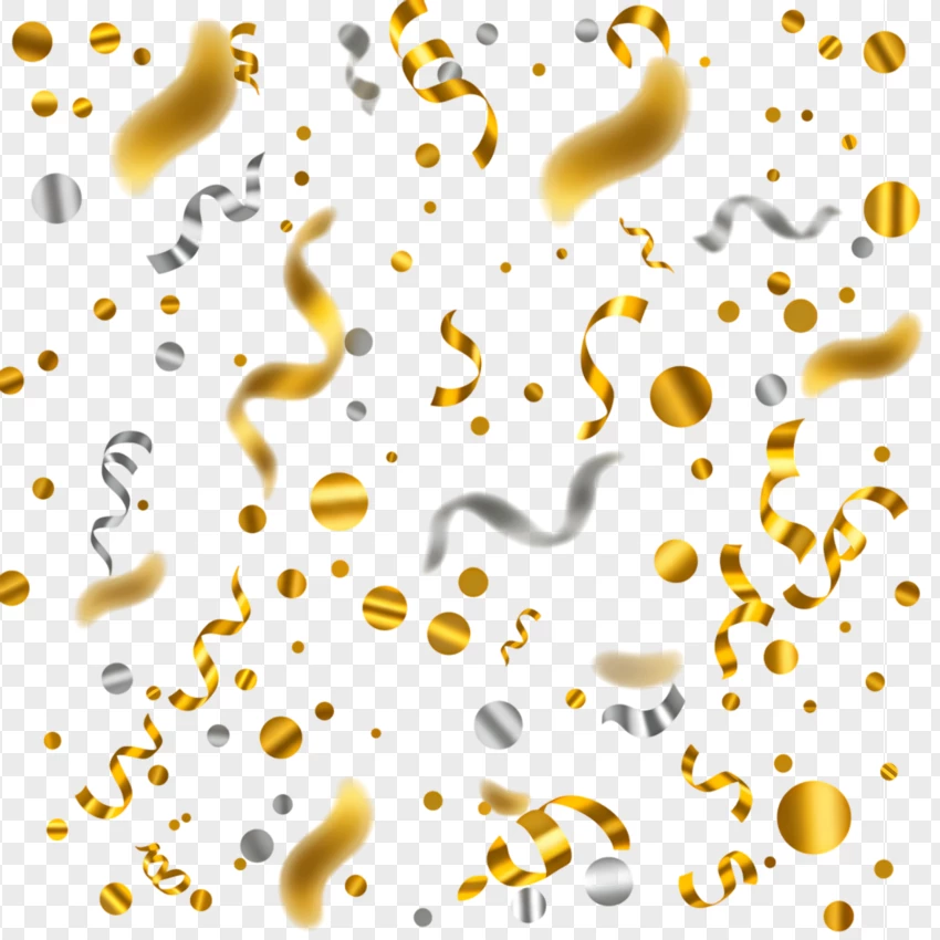 Gold Ribbon Confetti Clipart PNG Transparent Background