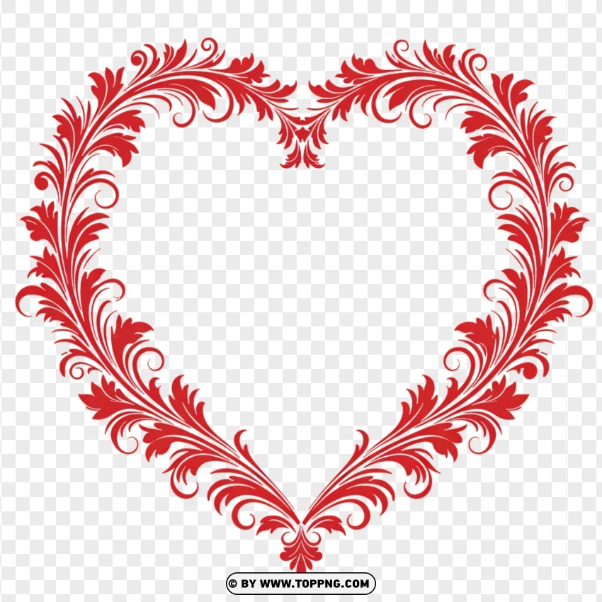 Floral Heart Border Clipart With Red Swirls PNG Transparent Background