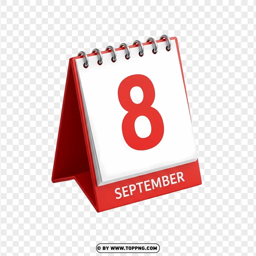 8 September 3d Red Desk Calendar Icon Design PNG Transparent Background