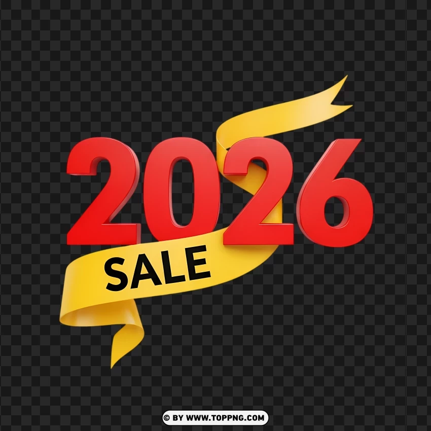 Red And Yellow 2026 Sale Ribbon Typography PNG Transparent Background