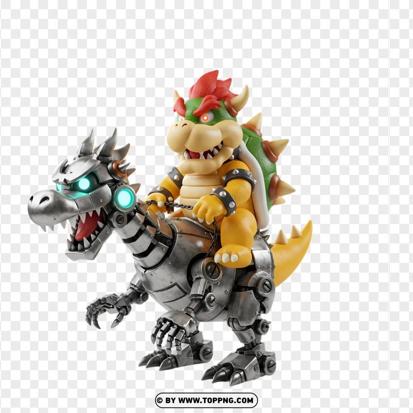 Mini Bowser Riding A Mechanical Dinosaur Digital Art PNG Transparent Background