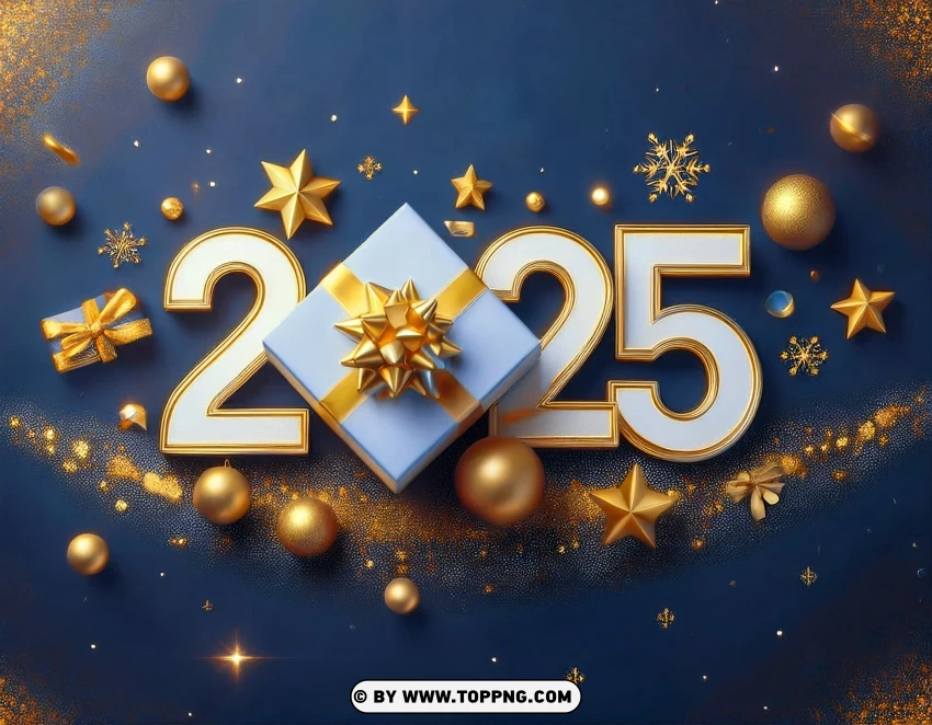 Shiny 2025 Celebration With Ornaments And Stars PNG Transparent Background