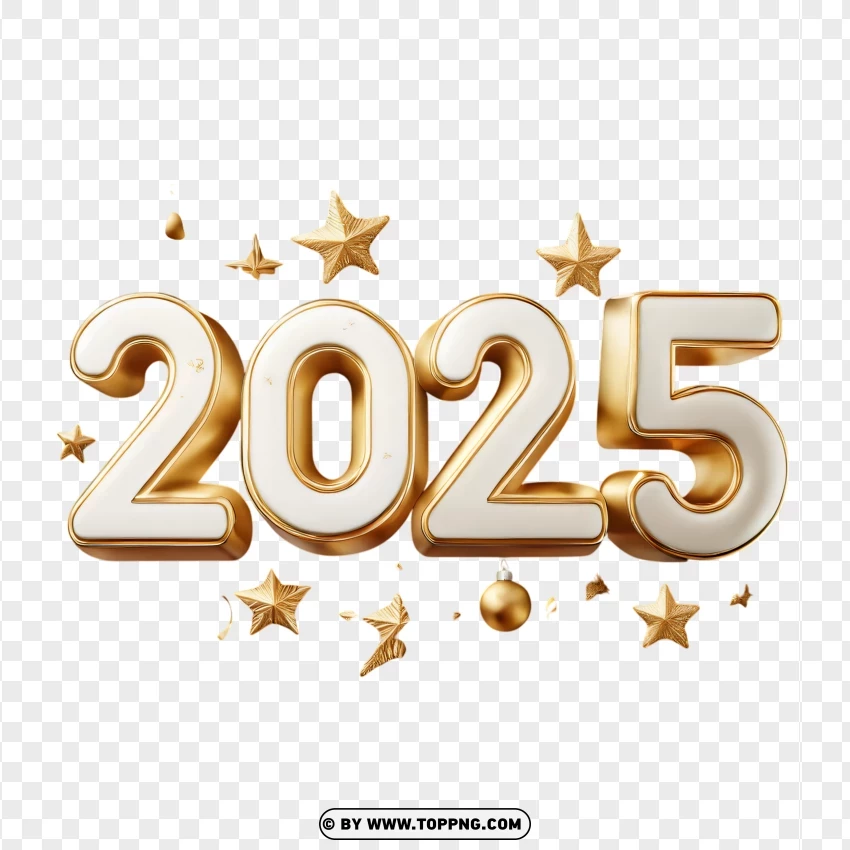 Festive 2025 Numbers With Gold Stars Clipart PNG Transparent Background