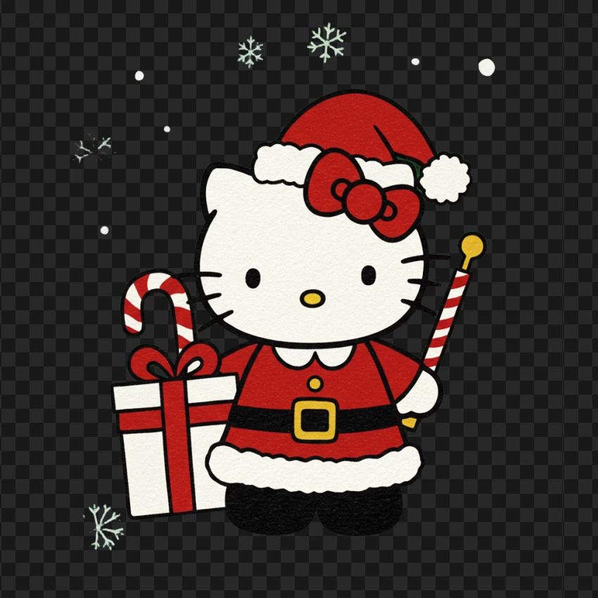 Santa Hello Kitty With Candy Cane PNG Transparent Background