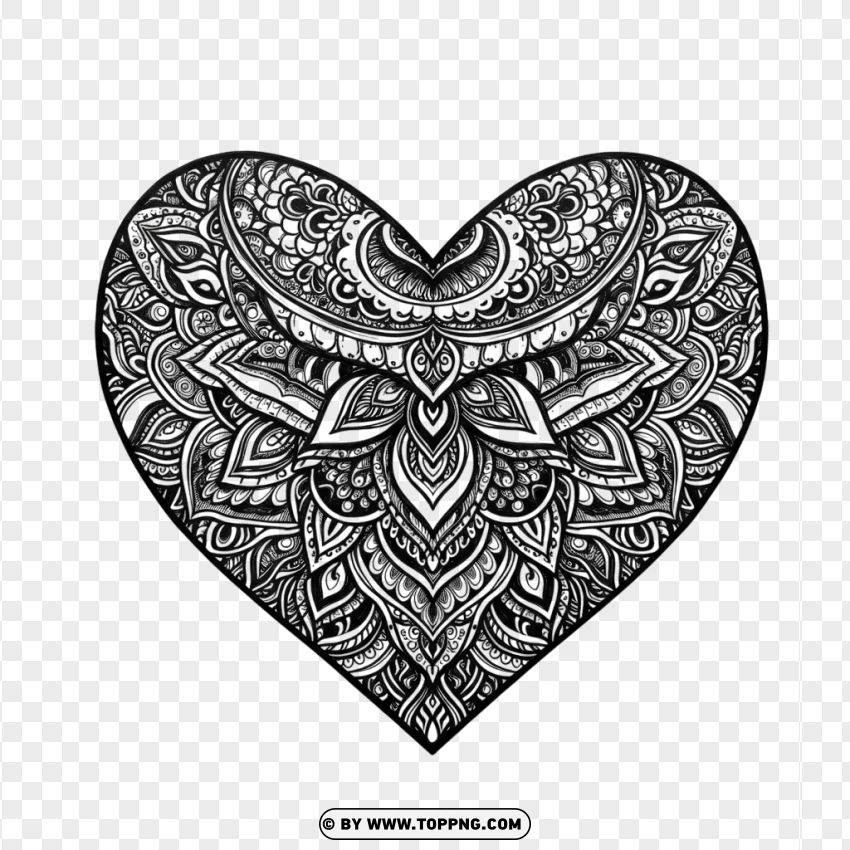 Intricate Heart Shape Coloring Page With Bow Design PNG Transparent Background