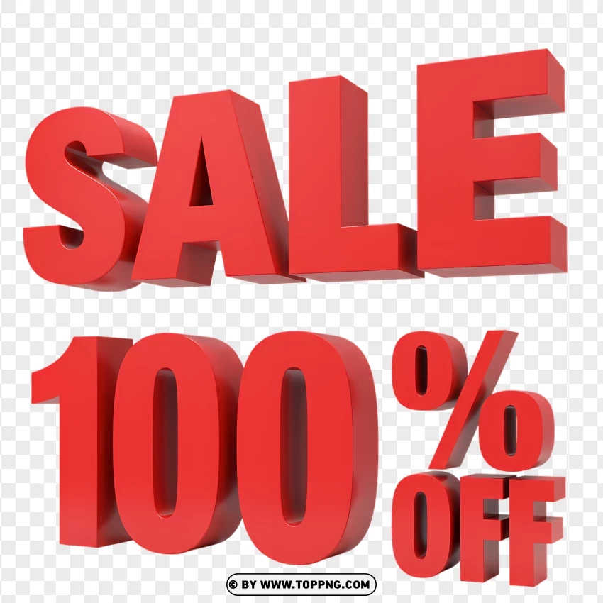 Sale 100% Off With Bold Red Text PNG Transparent Background