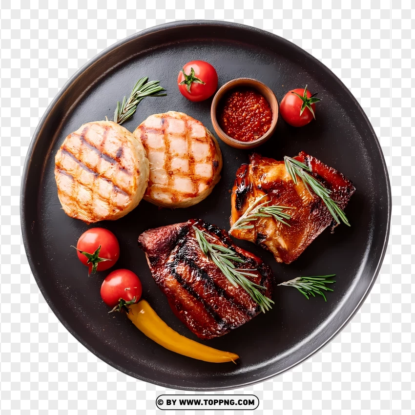 Charcoal Grilled Meat And Veggies Plate PNG Transparent Background