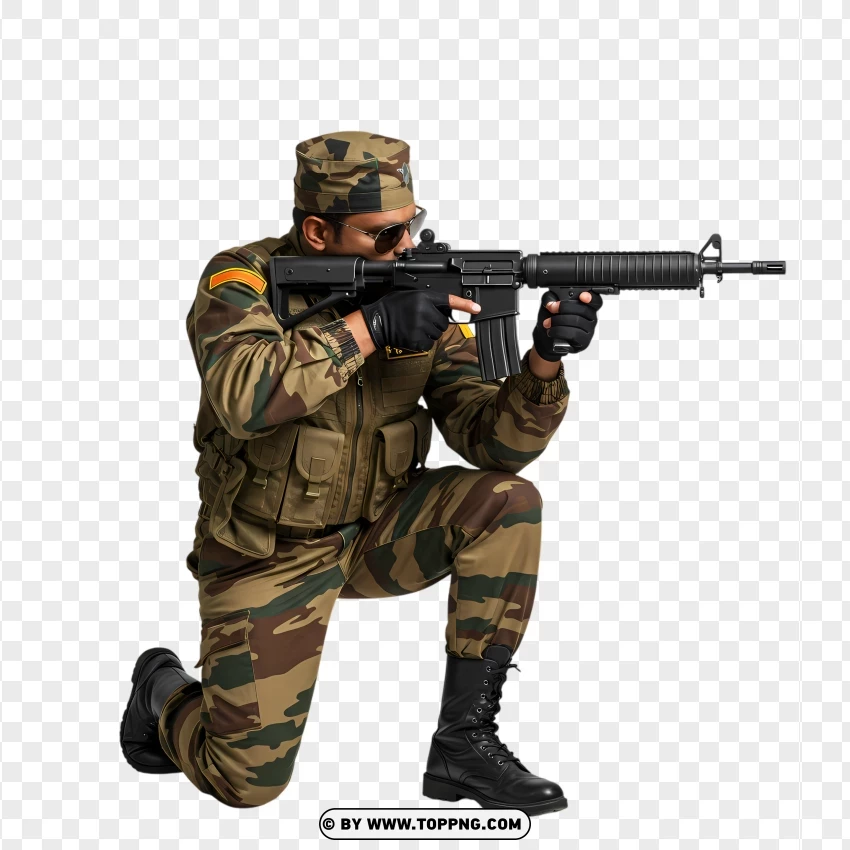 Indian Commando Aiming Gun PNG Transparent Background