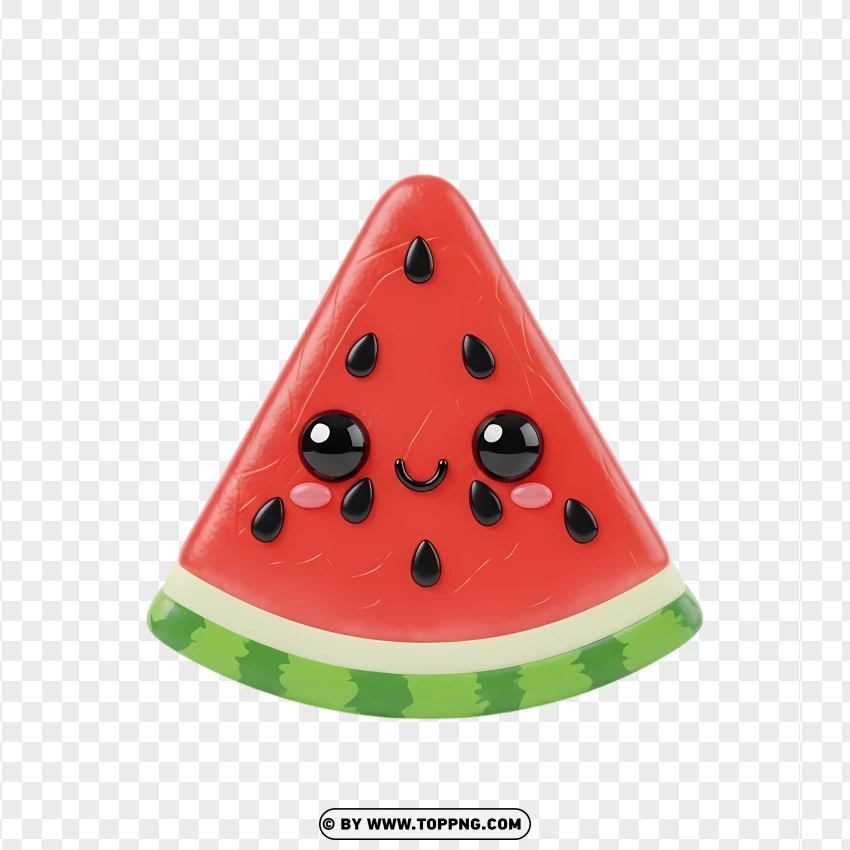 Kawaii Watermelon Slice Character In 3d Style PNG Transparent Background