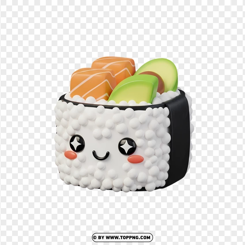 Cute Cartoon Sushi Roll With Avocado And Salmon PNG Transparent Background
