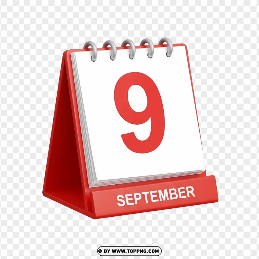 9 September Professional Standing Red Calendar Icon PNG Transparent Background