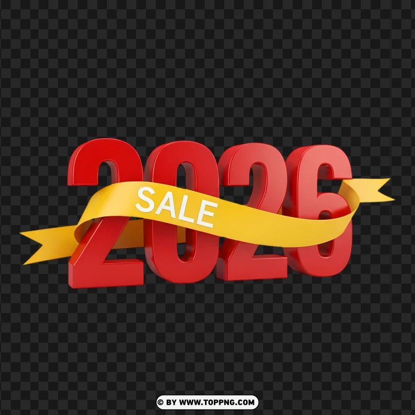 Red 2026 Typography With Yellow Sale Ribbon PNG Transparent Background