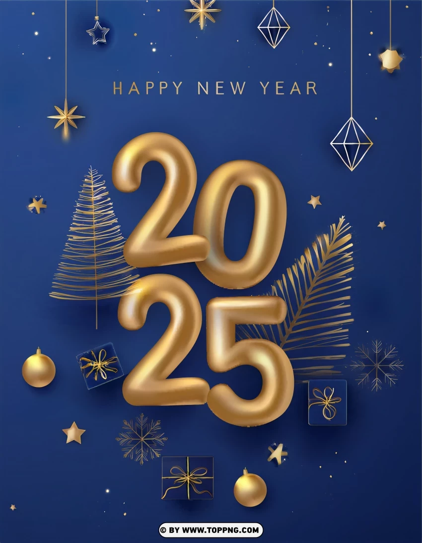 Elegant Gold And Blue 2025 Celebration Card PNG Transparent Background