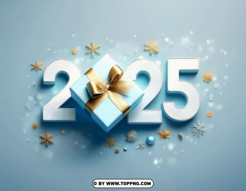 Modern 2025 Greeting With Gift Box And Stars PNG Transparent Background