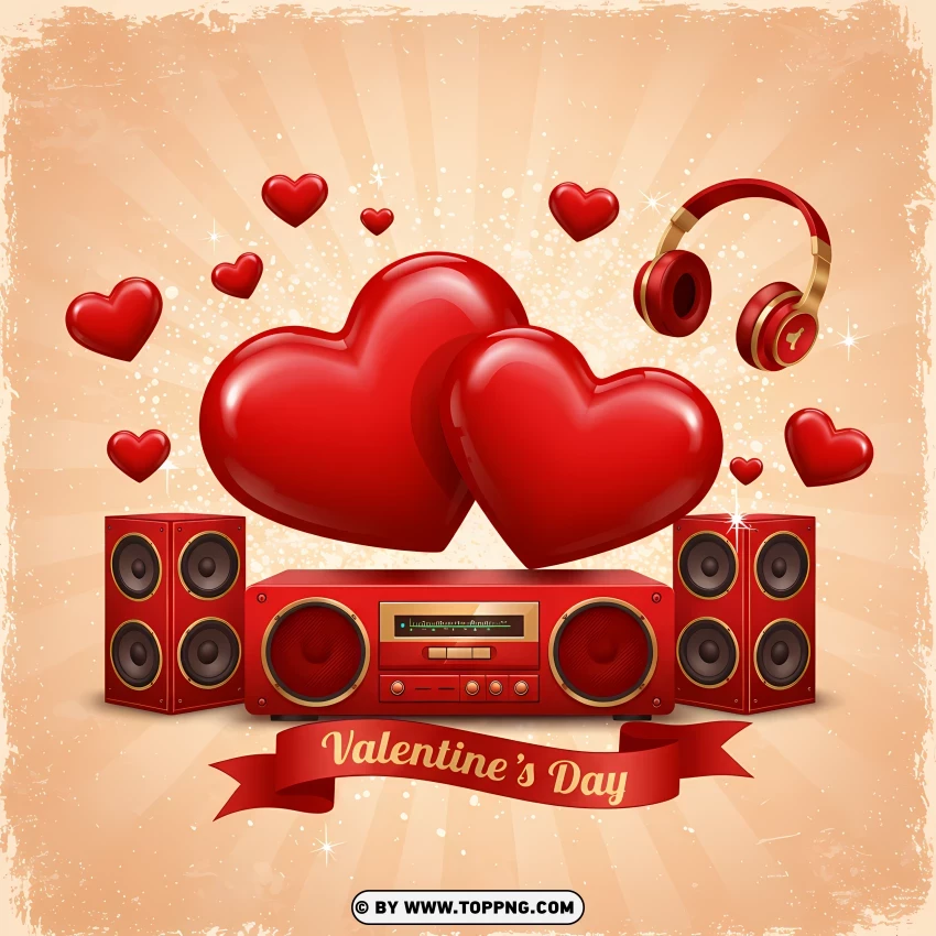 Valentines Day Love Radio With Red Hearts PNG Transparent Background