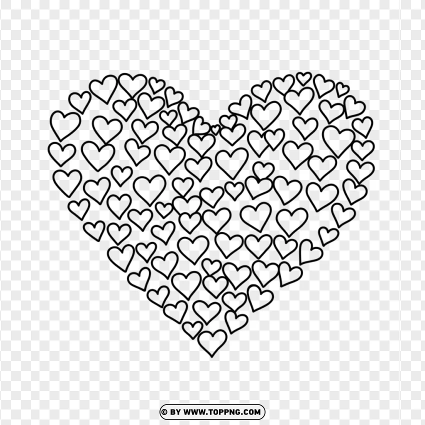 Heart Shape Coloring Sheet With Repeating Small Hearts PNG Transparent Background