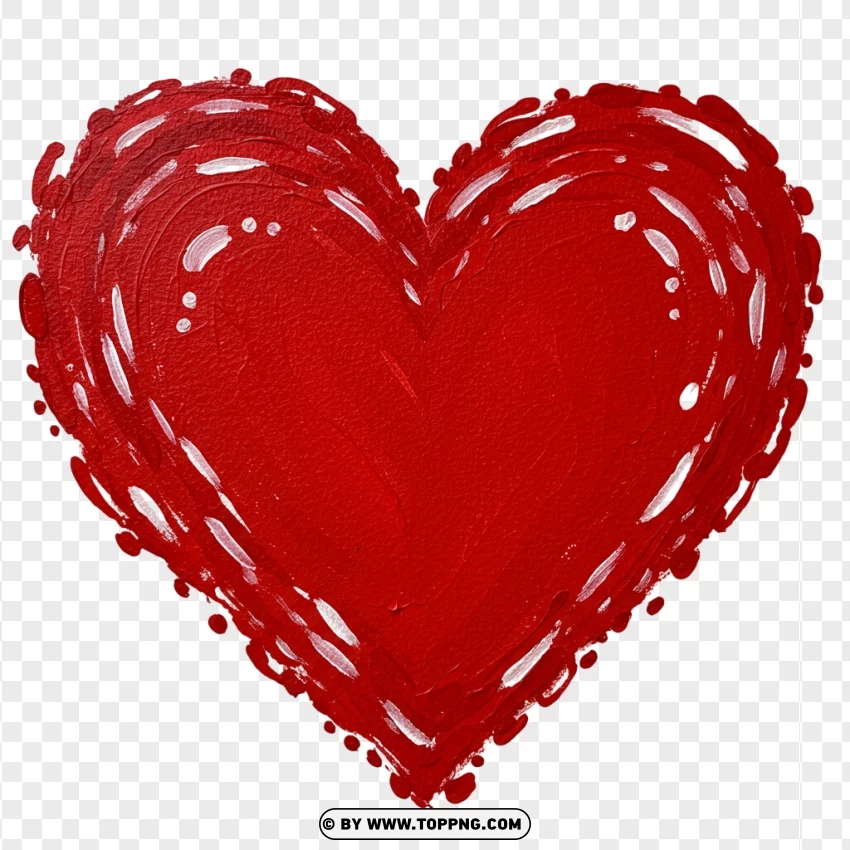 Heart Canvas Art With Textured Red Paint PNG Transparent Background