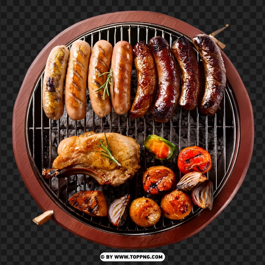 Grilled Sausages And Meat Platter With Vegetables PNG Transparent Background