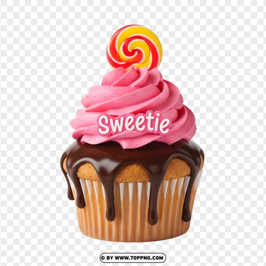 Strawberry Chocolate Cupcake With Sweetie Label PNG Transparent Background
