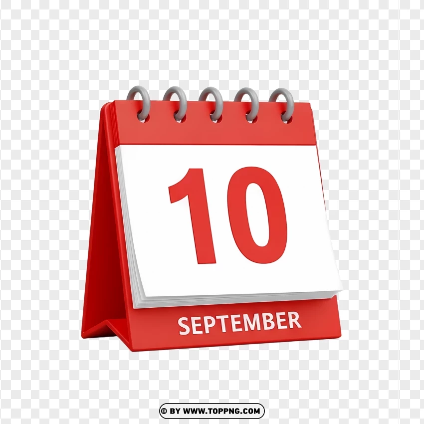 10 September Modern Red Desk Calendar In 3d PNG Transparent Background
