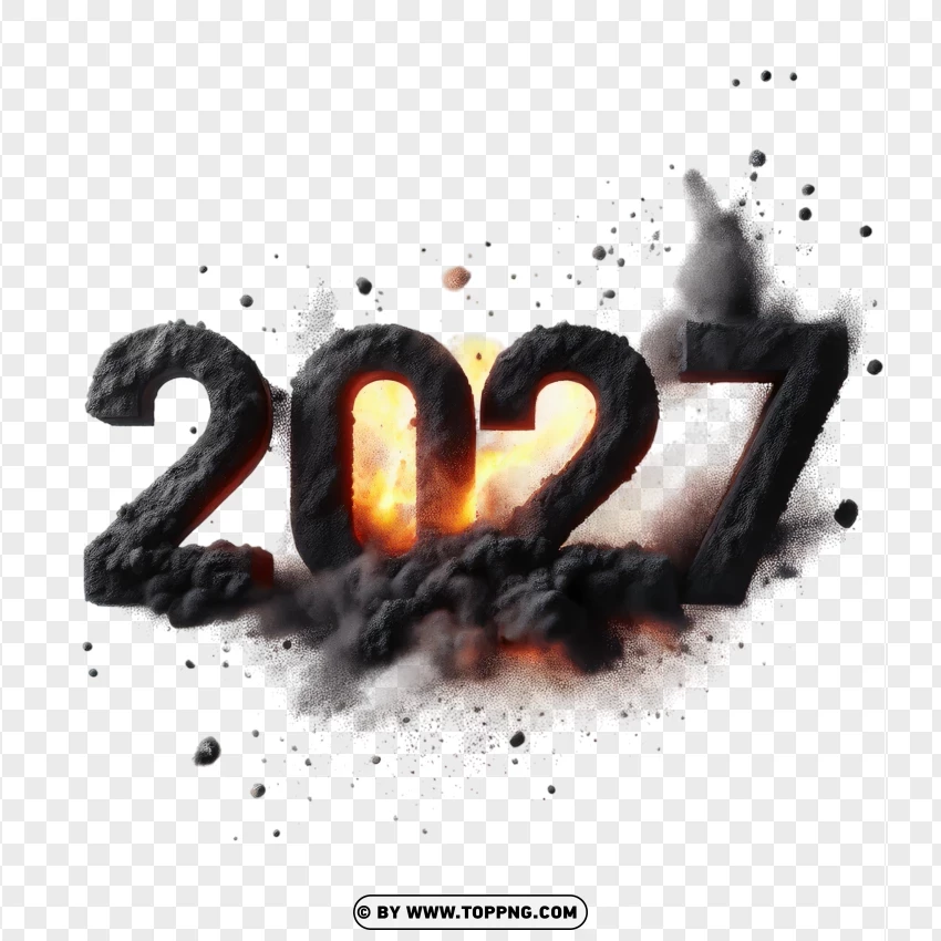 Intense 2027 Explosion With Black Smoke Effect PNG Transparent Background