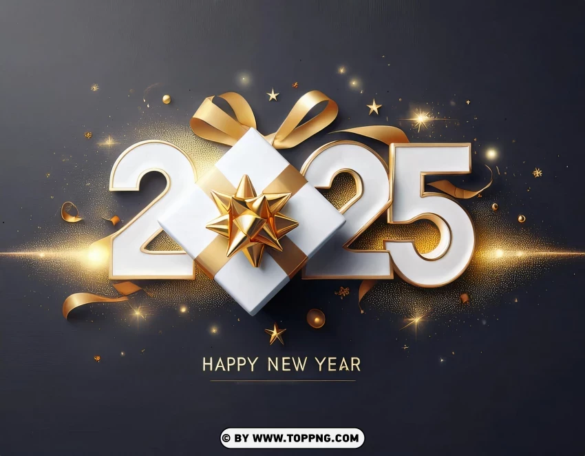 Elegant 2025 New Year Card With Sparkling Ribbon PNG Transparent Background